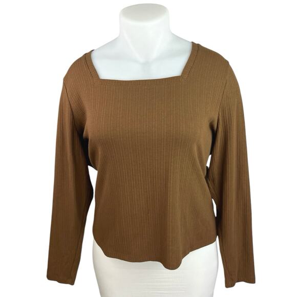 NEW Old Navy Brown Rib Knit Long Sleeve Square Neck Pullover Sweater Top Size 3X - Picture 1 of 4